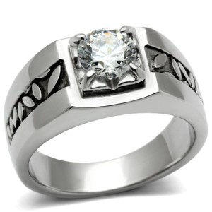 Slickblue Polished No-Plating Stainless Steel Ring, Clear Round CZ, Sleek Classic Band Style, Sizes 8-13 - 1 of 4