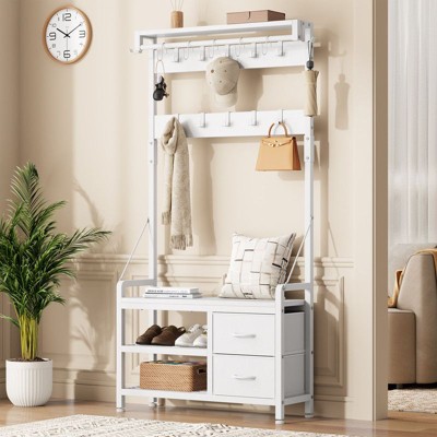 GIKPAL Hall Tree with Bench - 6-in-1 Wider 39.4" Entryway Shoe Rack, 24 Hooks & 2 Drawers, Hanging Rod & Top Shelf for Hallway