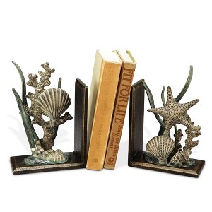 SPI Home Shell Bookends – Coastal-Themed 8.5" Cast Aluminum Book Holder Pair, Heavyweight Nautical Decor for Beach House or Office Shelf - 1 of 3
