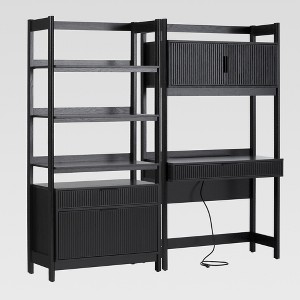Saracina Home 2pc Transitional Fluted Hutch Desk with Wide Bookcase - 1 of 4