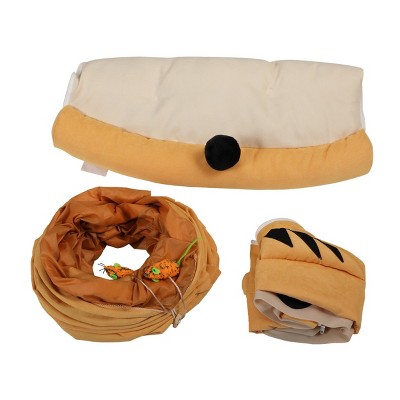 Yellow Foldable Cat Tunnel Bed with Hanging Toys