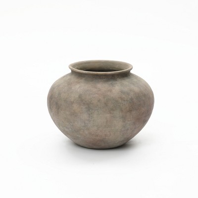 LuxenHome Rustic Ceramic Vase, Terracotta Pot with Earthy Gray-Brown Finish, Handcrafted