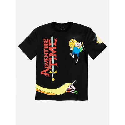 Adventure Time Puff Print Characters Crew Neck Short Sleeve Black Adult T-shirt