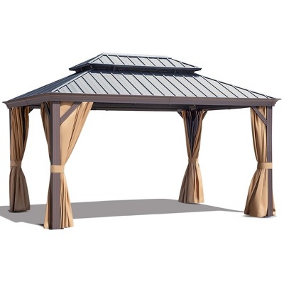 COWLOWN 12' X 16' Double Tier Aluminum Metal Gazebo Featuring Reinforced Galvanized Steel Roof for Outdoor Spaces like Patio, Lawn, Backyard & Deck