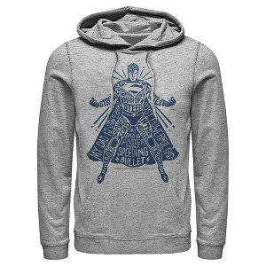 Men's Superman Figure Words Collage Pull Over Hoodie - 1 of 3