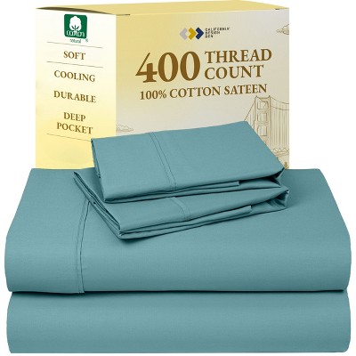 Cotton Sheets Set - Softest 400 Thread Count Bed Sheets, 100% Cotton Sateen, Cooling, Deep Pocket by California Design Den