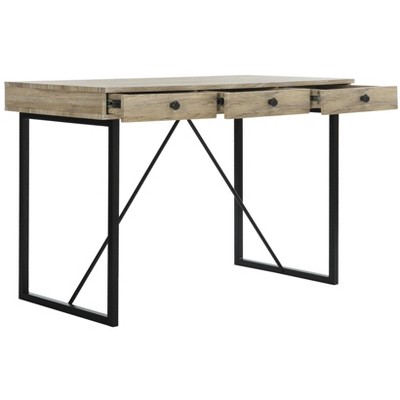 Transitional Black and Oak 3-Drawer Home Office Desk