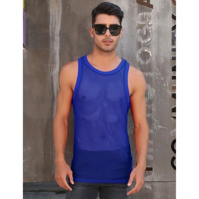 Men's Mesh Tank Top Fishnet Fitted Sleeveless Muscle Round Neck Top