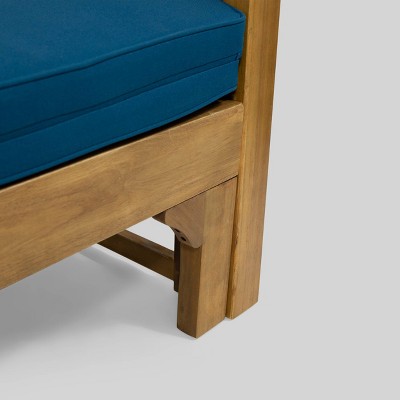 Long Beach Acacia Wood Extendable Daybed Sofa with Teal Cushions