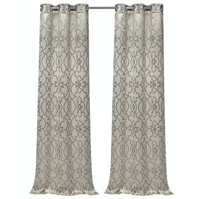 Linen Geometric Sheen Blackout Grommet Curtain Panels, 84" Long