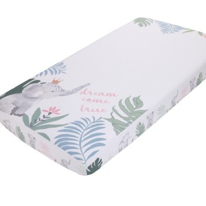 NoJo Tropical Princess Elephant/Jungle Pink and Green 100% Cotton Photo Watercolor Crib Sheet - 1 of 4