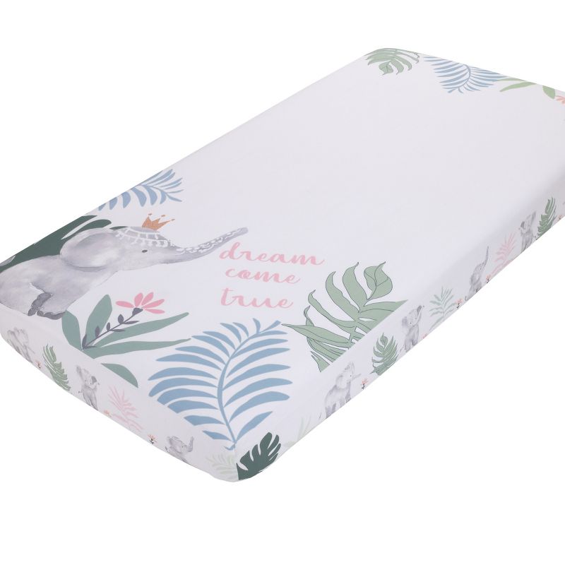 NoJo Tropical Princess Elephant/Jungle Pink and Green 100% Cotton Photo Watercolor Crib Sheet, 1 of 5