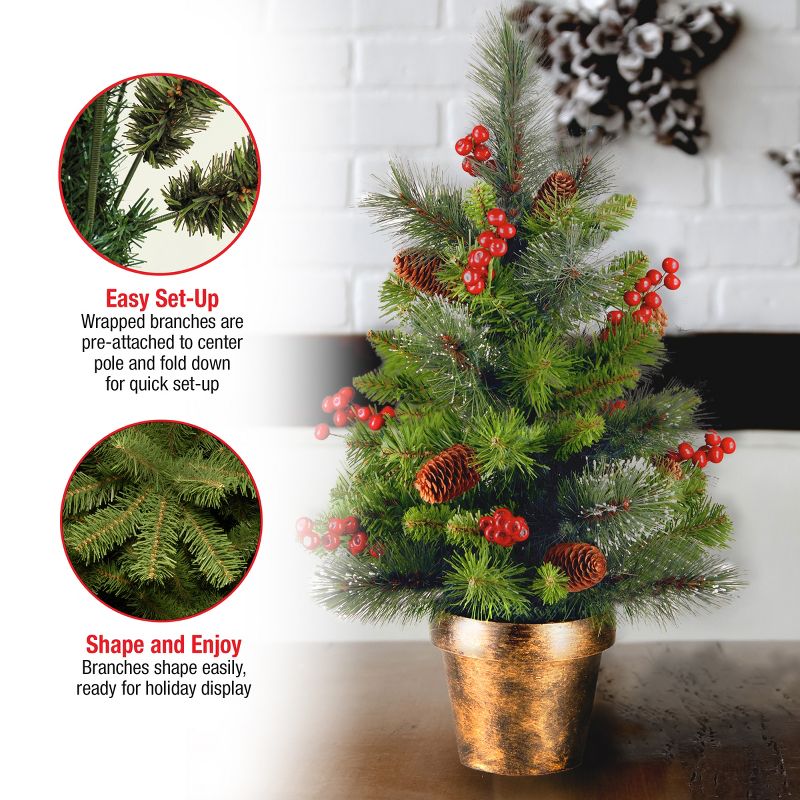 National Tree Company 2 ft Unlit Artificial Mini Christmas Tree, Green, Crestwood Spruce, with Pine Cones, Berry Clusters, Frosted Branches, 5 of 6