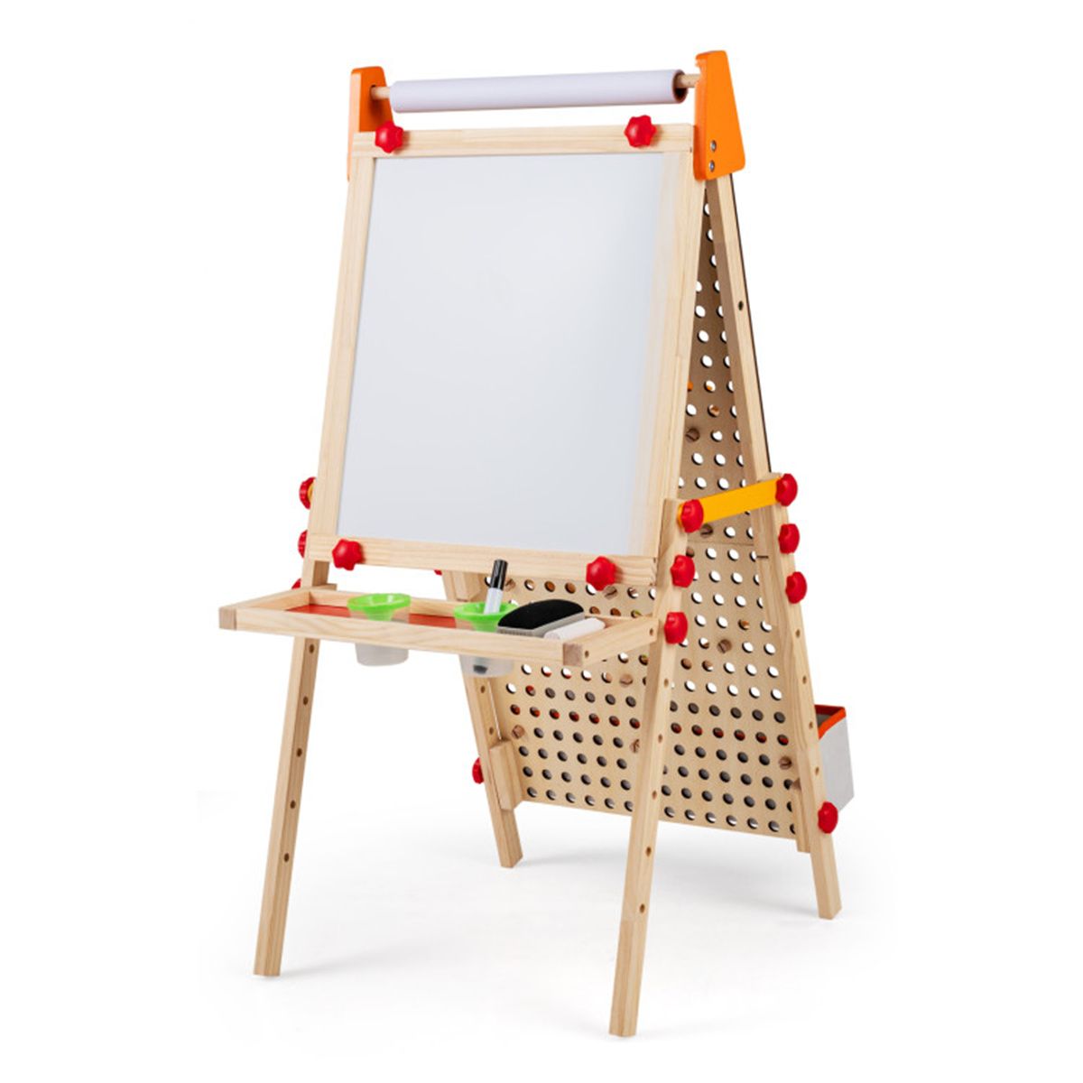 4-in-1 Kids Art Easel with Marble Run, Adjustable Height Double-Sided Drawing Easel with Paper Roll and Storage Tray for Kids 3+ - thumbnail 10