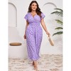 Women's Plus Size Wide Leg Floral Jumpsuits Casual Summer Short Sleeve Fashion Outfit Criss Cross Neck Smocked Waist - 2 of 4