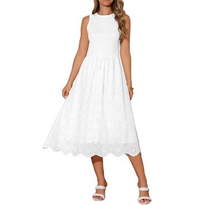 INSPIRE CHIC Women's Summer Sleeveless A Line Midi Cotton Crewneck Casual Tank Dress - 1 of 4