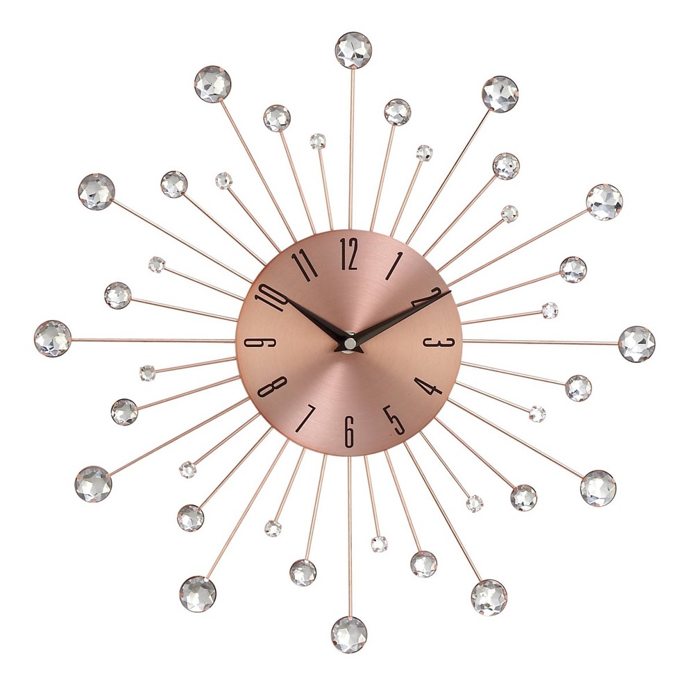 Photos - Wall Clock 15"x15" Metal Starburst  with Crystal Accents Copper - Olivia &