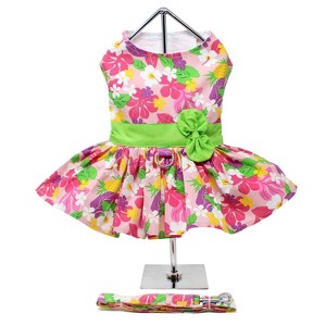 Doggie Design Pink Hawaiian Floral Dog Harness Dress with Matching Leash - 1 of 4