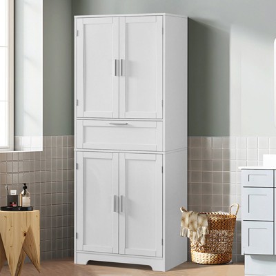 USIKEY 67" H Tall Storage Cabinet, Bathroom Cabinet with 1 Large Drawer & 2 Adjustable Shelves, for Dining Room, Living Room, Home Office