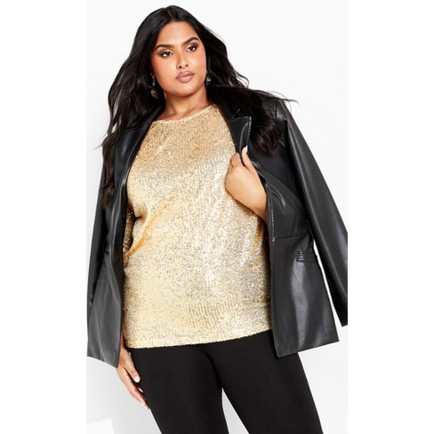 Women's Plus Size Lots Of Sequins Top - Gold