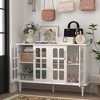 COMHOMA White Fluted Cabinet with Glass Doors, Vintage Style Storage Credenza with Adjustable Shelves for Dining Room - 2 of 4