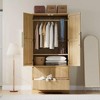 Bedroom Wooden Armoire Wardrobe Closet, Freestanding Wardrobe Armoire Cabinet with Glass/Wood Doors and 2 Drawers, Shelves & Hanging Rod - 3 of 4
