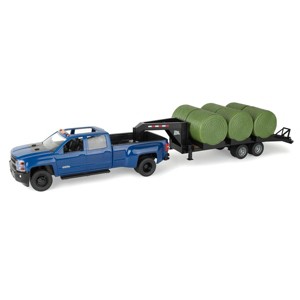 ERTL 1/16 Big Farm Blue Chevrolet Pickup Truck with Trailer & 6 Round Bales 47603 - 1 of 4