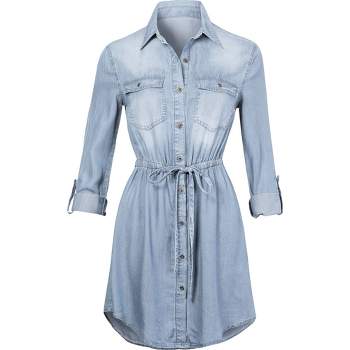 Anna-Kaci Women's Denim Long-Sleeve Jean Shirt Dress