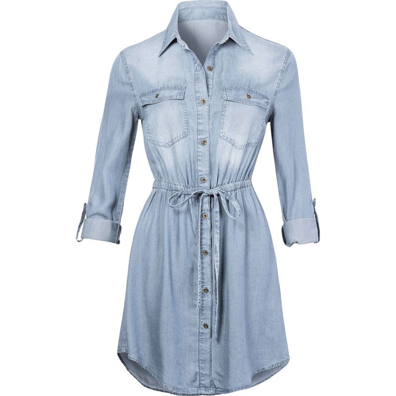 Anna-Kaci Women's Denim Long-Sleeve Jean Shirt Dress, 1 of 7