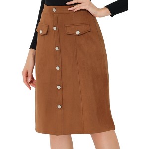 INSPIRE CHIC Women's High Waist Faux Suede Knee Length A-Line Skirts - 1 of 4