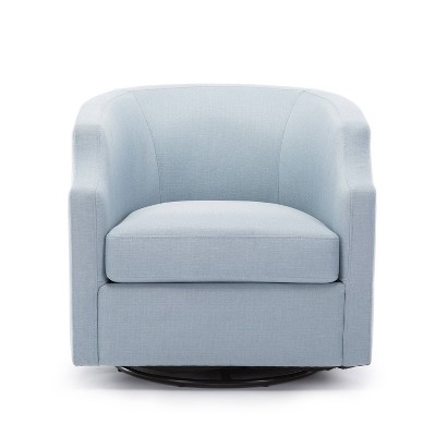 Sky Blue Transitional Swivel Barrel Accent Chair in Polyester
