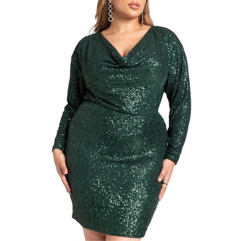 Online Eloquii Green Eden Off the Shoulder Long Sleeve Stretch Cotton Sheath Dress