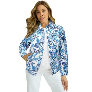 Jessica London Women's Plus Size Classic Cotton Denim Jacket - 1 of 4