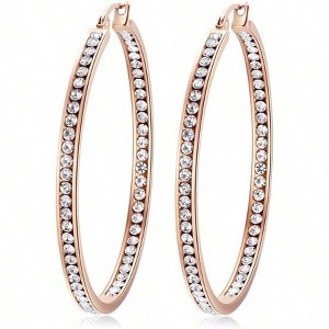 Mult - colors Crystal Stainless Steel Hoop Earring for Women, Hypoallergenic, Large 2 Hoops - 1 of 4