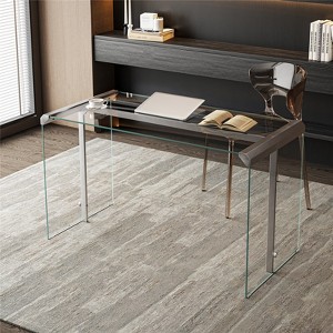 LOVSON 51.2''Modern Clear Tempered Glass Computer Desk, Home Office Writing Desk, Minimalist Metal Frame Design, Suitable for Home and Office Use - 1 of 4