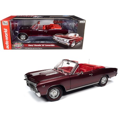 1967 Chevrolet Chevelle SS 396 Convertible Madiera Maroon Metallic with Red Interior (MCACN) 1/18 Diecast Model Car by Autoworld