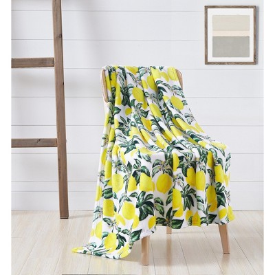 Kate Aurora Ultra Soft & Plush Lemon Garden Fleece Accent Throw Blanket - 50 in. W x 60 in. L