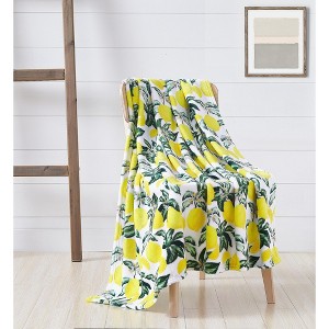 Kate Aurora Ultra Soft & Plush Lemon Garden Fleece Accent Throw Blanket - 50 in. W x 60 in. L - 1 of 1