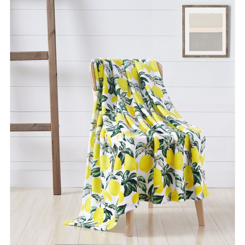 Kate Aurora Ultra Soft & Plush Lemon Garden Fleece Accent Throw Blanket - 50 in. W x 60 in. L, 1 of 2