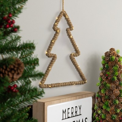 Rustic Jute Wrapped Metal Pine Tree Silhouette with Fairy Lights
