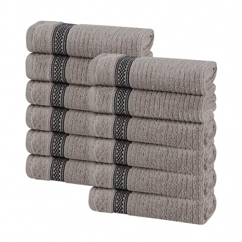 Zero Twist Cotton Ribbed Modern Geometric Border Face Towel Washcloth Set  Of 12, White - Blue Nile Mills : Target