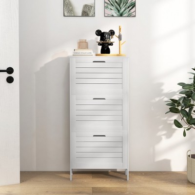 VYNXARIA Narrow White Shoe Cabinet - Space - Saving, Stylish & Secure for Entryways