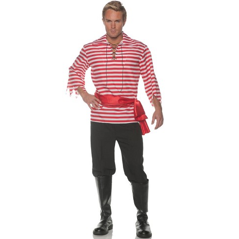 Red And Black Striped Pirate Mens Shirt