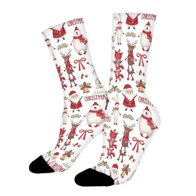 Christmas Grandpa Pattern Women Printed Crew Socks Funny Funky Socks Soft Polyester Novelty Gifts for Artists Men