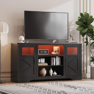 TV Stand with LED Lights, Farmhouse Entertainment Center for 55-65 Inches TV, TV Console Table with Storage Cabinets & Open Shelves for Living Room - 1 of 4