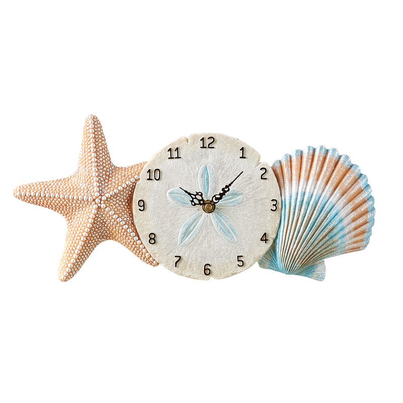 Collections Etc Beachy Seashell Wall Clock WALL CLOCK Brown, 1 of 3