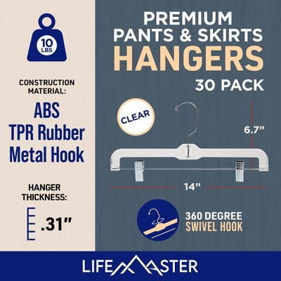 Clear Plastic Skirt Hangers with Adjustable Clips, 14 Inch, Pack of 30