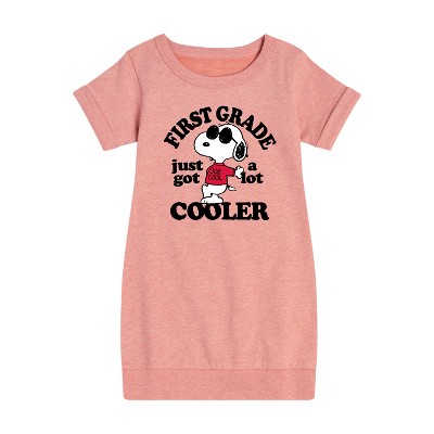 - Peanuts - First Grade Just Got Cooler Graphic Short Sleeve Fleece Dress