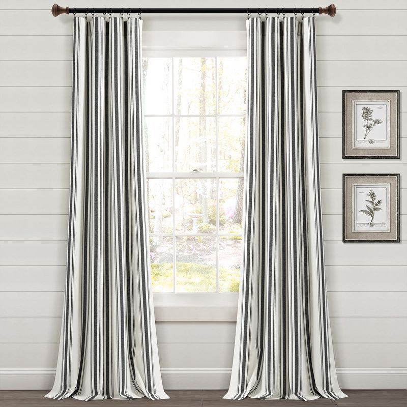 Farmhouse Stripe Yarn Dyed Eco-Friendly Recycled Cotton Blend Window Curtain Panels Black 42X108 Set, 1 of 6