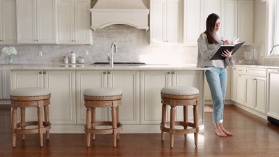 Gray Upholstered Backless Swivel Counter Stool with Wood Frame